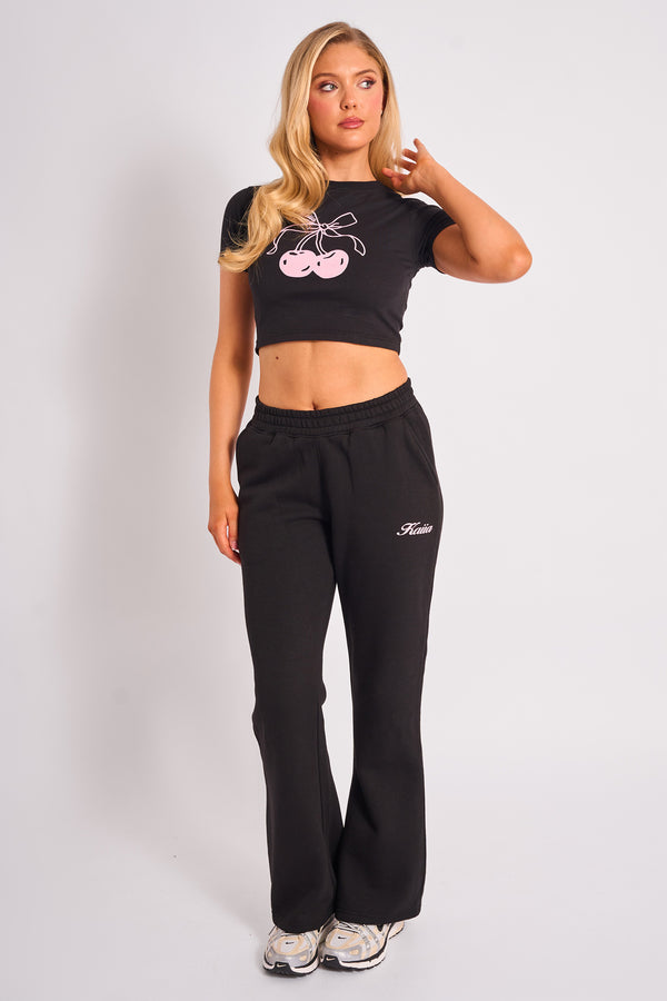 Kaiia Bow Cherry Graphic Baby Tee Black & Pink