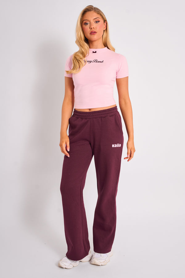 Kaiia Bow Detail Baby Tee Pink & Plum