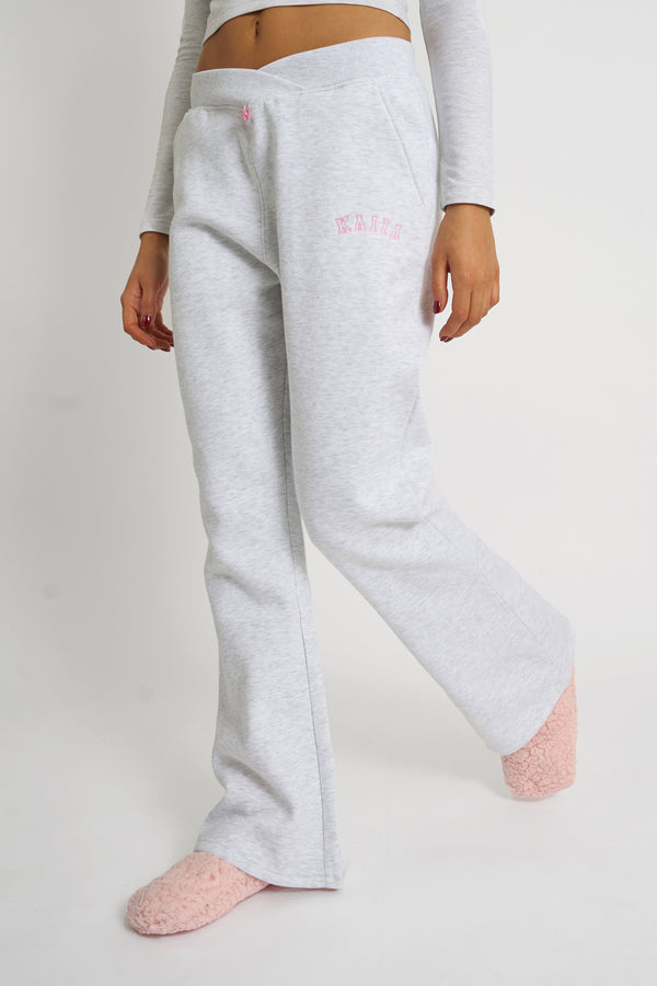 Kaiia Bow Detail Cross Over Waistband Joggers Light Grey Marl