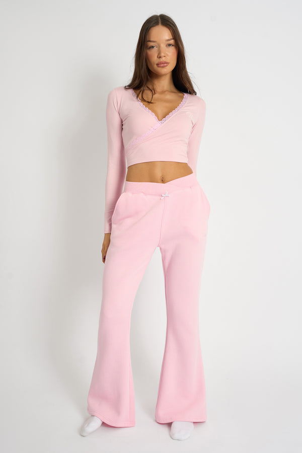 Kaiia Bow Detail Wide Leg Joggers Pink