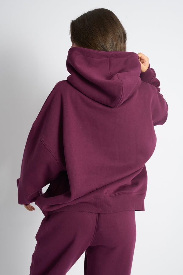 Kaiia Bow Embroidered Oversized Hoodie Plum & Baby Pink