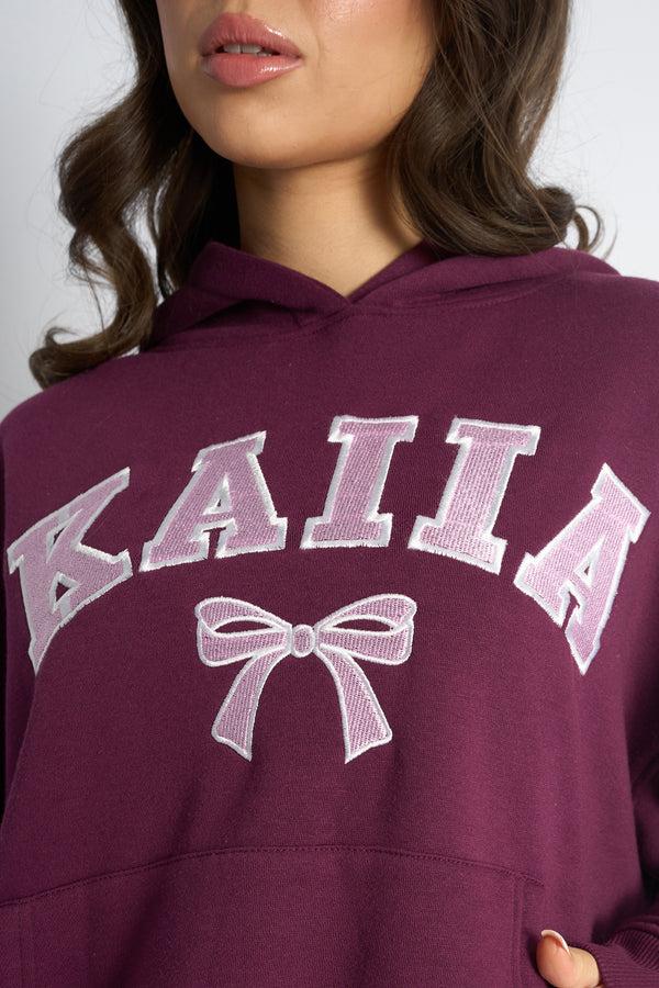 Kaiia Bow Embroidered Oversized Hoodie Plum & Baby Pink