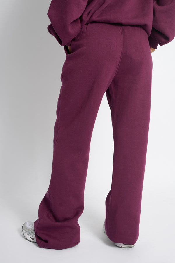 Kaiia Bow Embroidered Ribbed Waistband Wide Leg Joggers Plum & Baby Pink