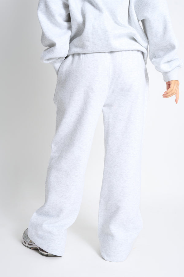 Kaiia Bow Embroidered Ribbed Waistband Wide Leg Joggers Light Grey Marl & Red