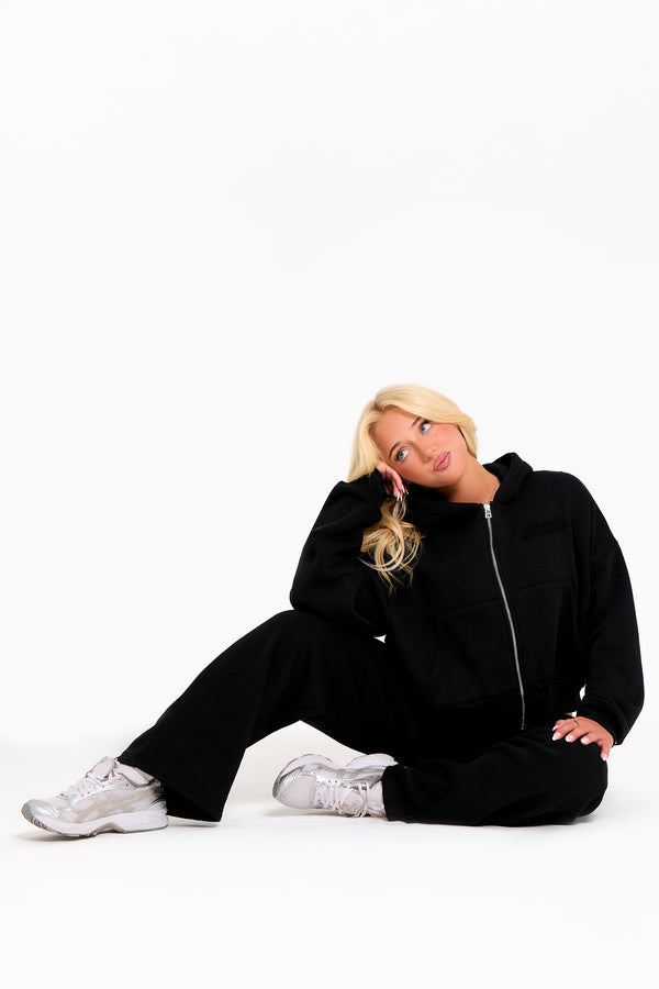 Kaiia Bubble Borg Wide Leg Joggers Black