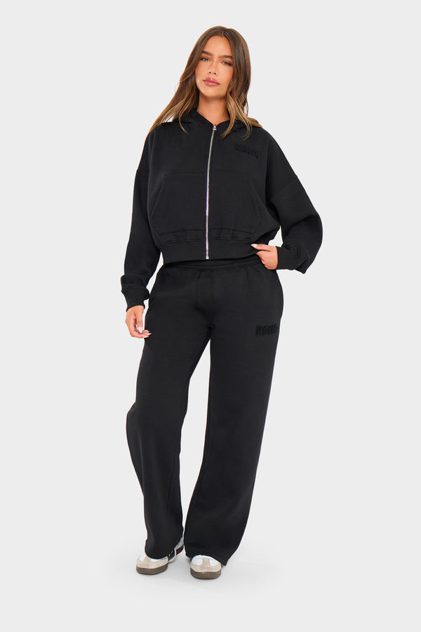 Kaiia Bubble Borg Wide Leg Joggers Black