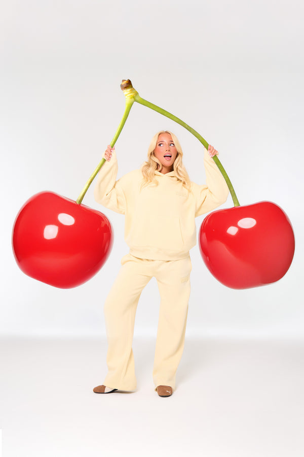 Kaiia Bubble Borg Wide Leg Joggers Soft Lemon