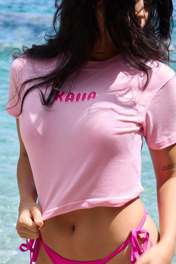 Kaiia Bubble Graphic Baby Tee Baby Pink & Hot Pink