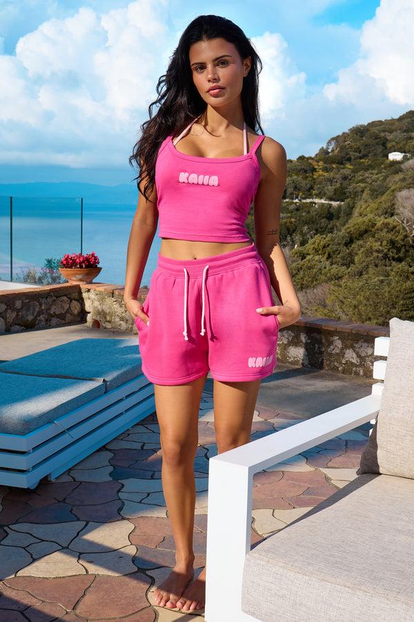 Kaiia Bubble Graphic Cami Vest Top Bright Pink