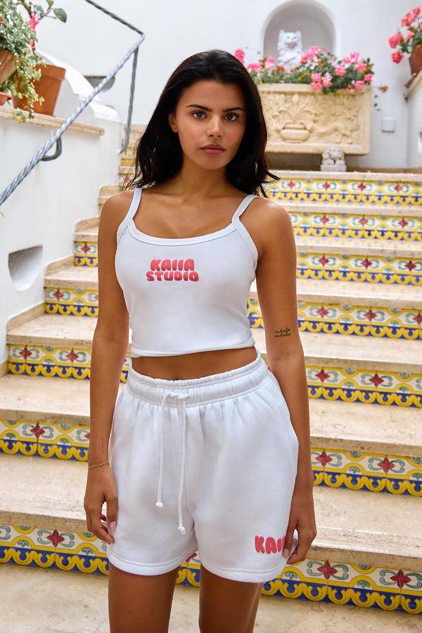 Kaiia Bubble Graphic Mini Sweat Shorts Vanilla & Coral