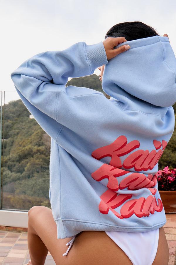 Kaiia Bubble Graphic Oversized Hoodie Baby Blue & Coral