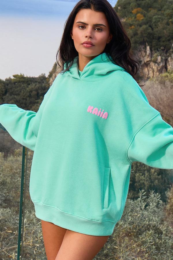 Kaiia Bubble Graphic Oversized Hoodie Spearmint & Baby Pink
