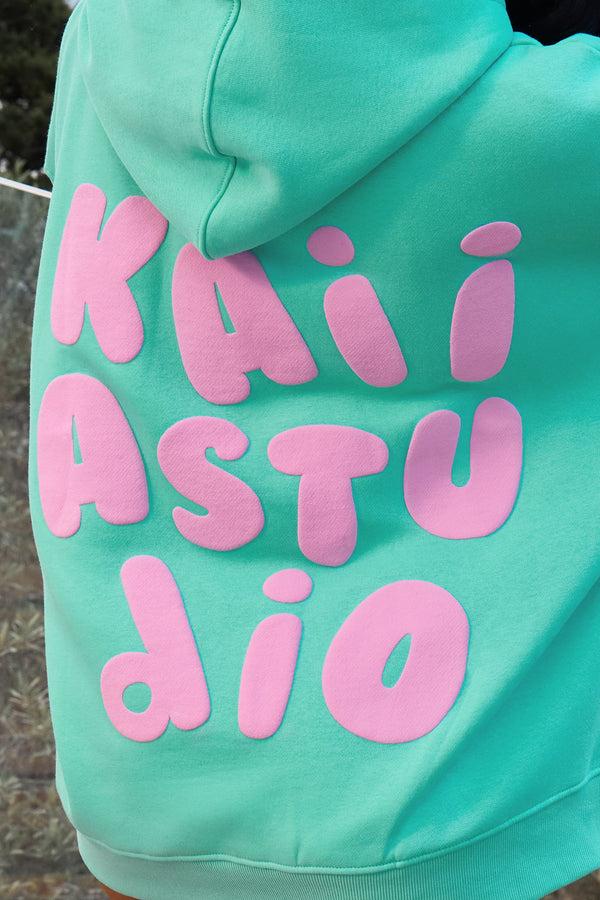 Kaiia Bubble Graphic Oversized Hoodie Spearmint & Baby Pink