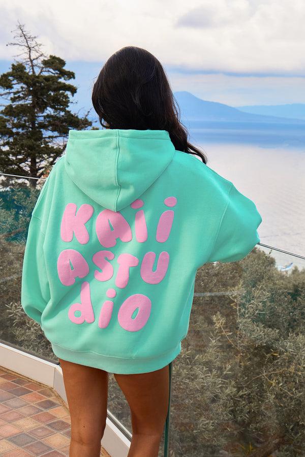 Kaiia Bubble Graphic Oversized Hoodie Spearmint & Baby Pink