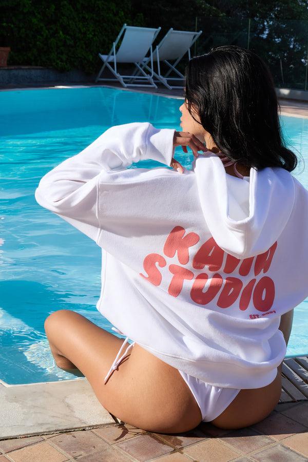 Kaiia Bubble Graphic Oversized Hoodie Vanilla & Coral