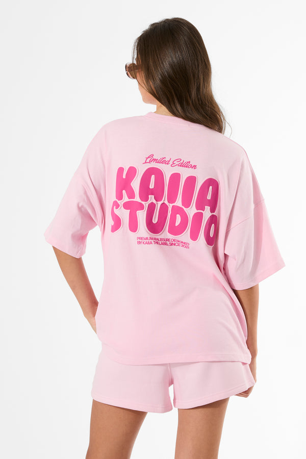 Kaiia Bubble Graphic Oversized T-Shirt Baby Pink & Hot Pink