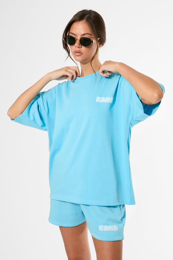 Kaiia Bubble Graphic Oversized T-Shirt Pool Blue