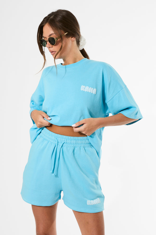 Kaiia Bubble Graphic Oversized T-Shirt Pool Blue