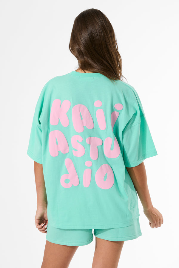 Kaiia Bubble Graphic Oversized T-Shirt Spearmint & Baby Pink