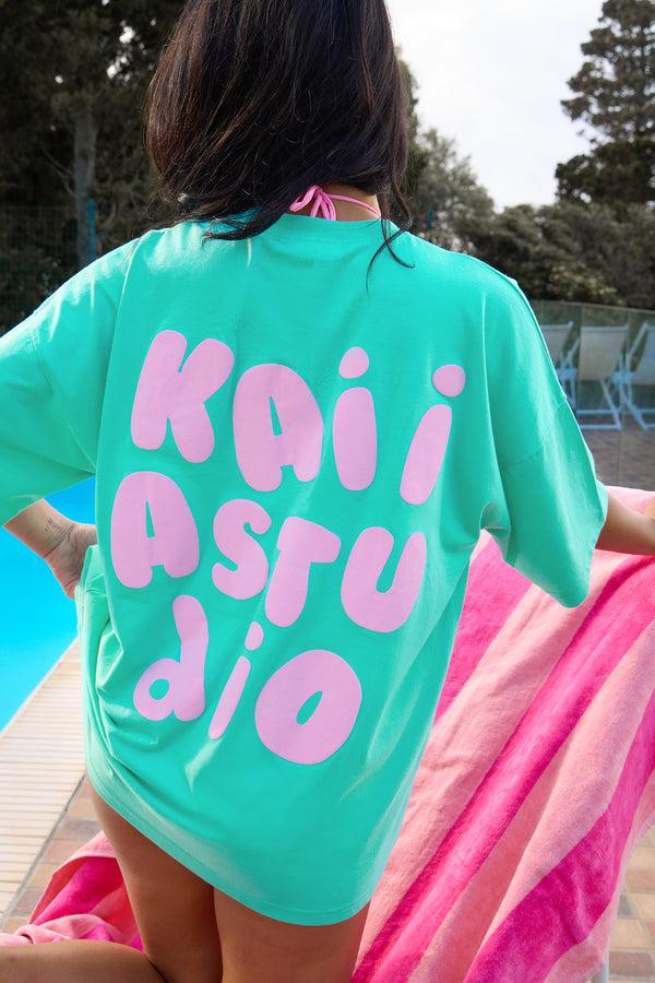 Kaiia Bubble Graphic Oversized T-Shirt Spearmint & Baby Pink