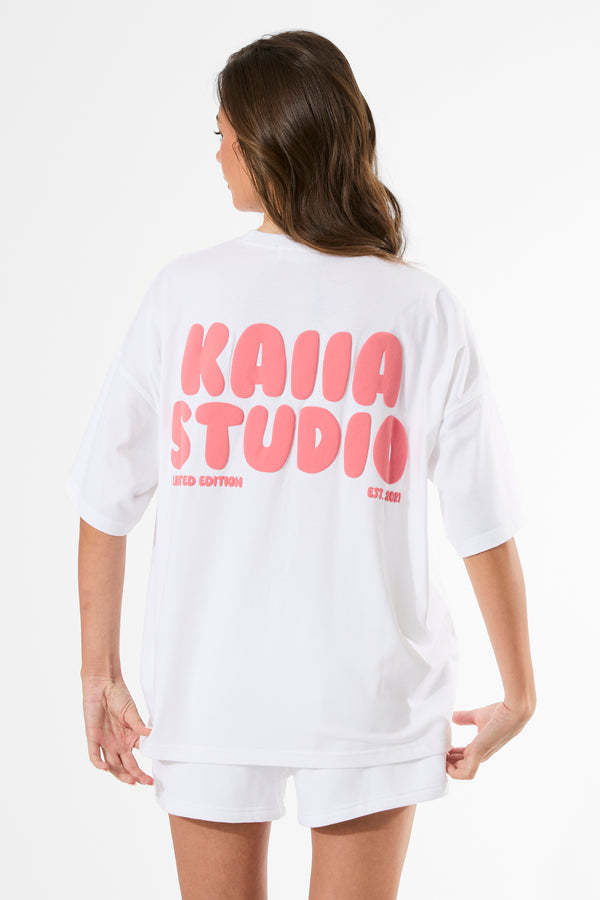 Kaiia Bubble Graphic Oversized T-Shirt Vanilla & Coral