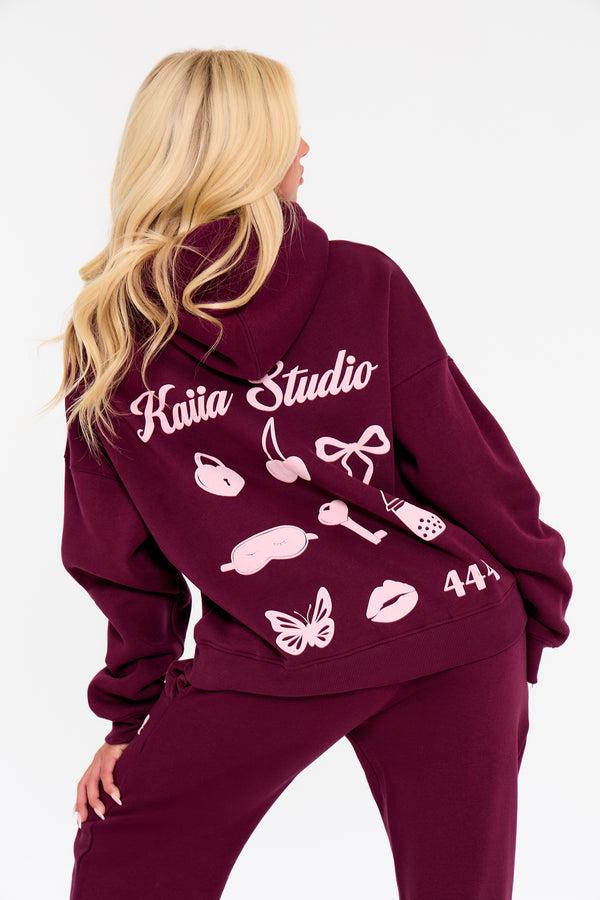 Kaiia Bubble Icon Oversized Hoodie Burgundy & Pink