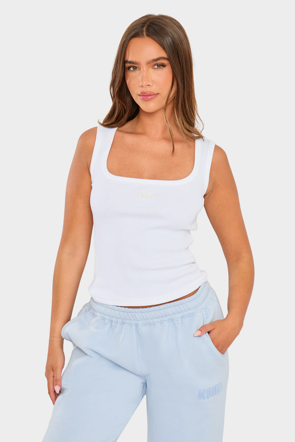 Kaiia Bubble Ribbed Vest Top White