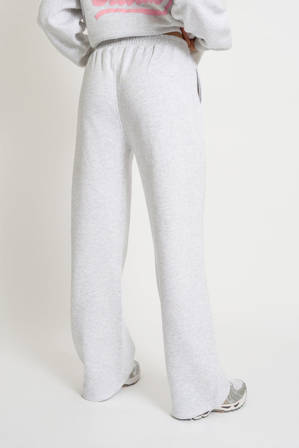 Kaiia Bubble Script Bow Detail Wide Leg Joggers Grey Marl & Pink