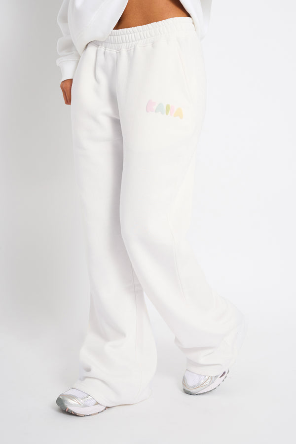 Kaiia Bubble Wide Leg Joggers Off White & Rainbow