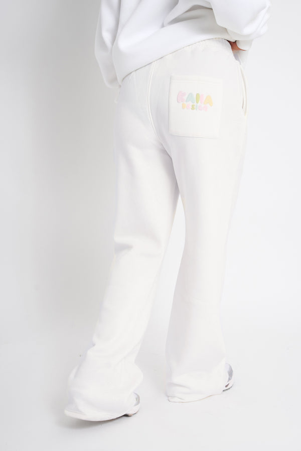 Kaiia Bubble Wide Leg Joggers Off White & Rainbow