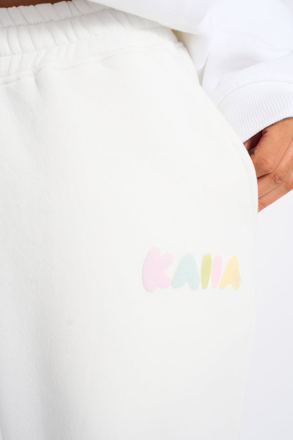 Kaiia Bubble Wide Leg Joggers Off White & Rainbow