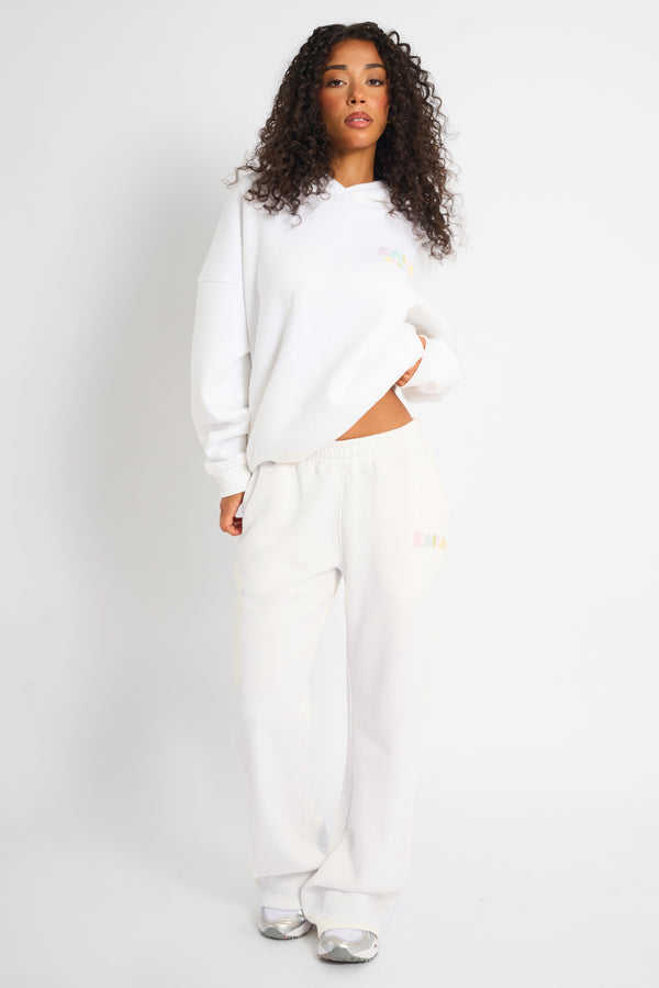 Kaiia Bubble Wide Leg Joggers Off White & Rainbow