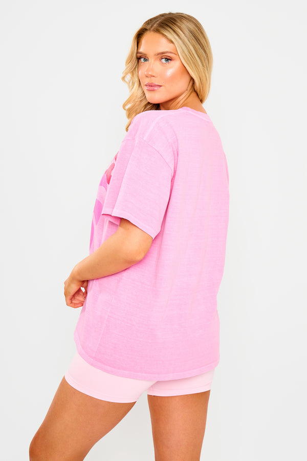 Kaiia Cannes Contrast Graphic Oversized T-shirt Pink