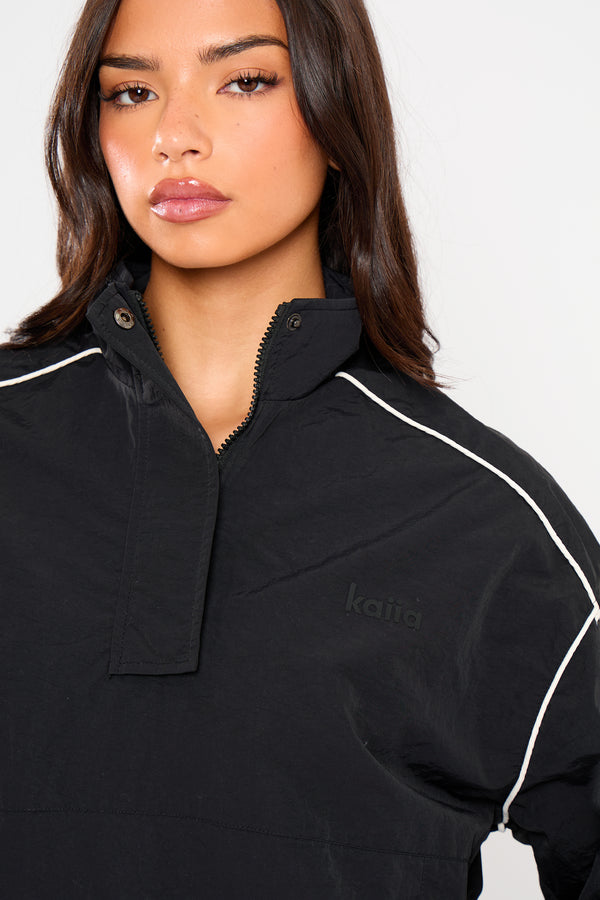 Kaiia Contrast Piping Quarter Zip Track Jacket Black