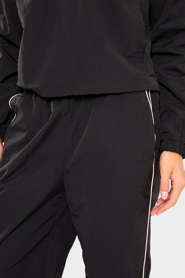 Kaiia Contrast Piping Wide Leg Trousers Black