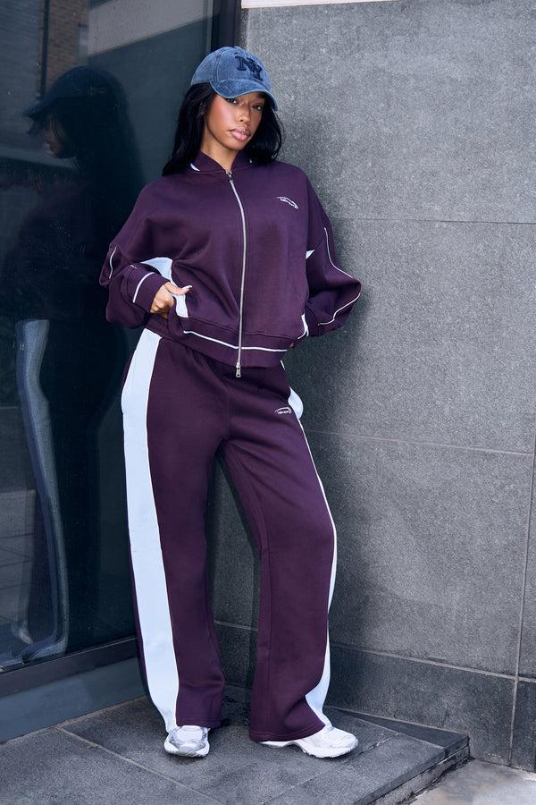Kaiia Contrast Wide Leg Joggers Burgundy & Baby Blue