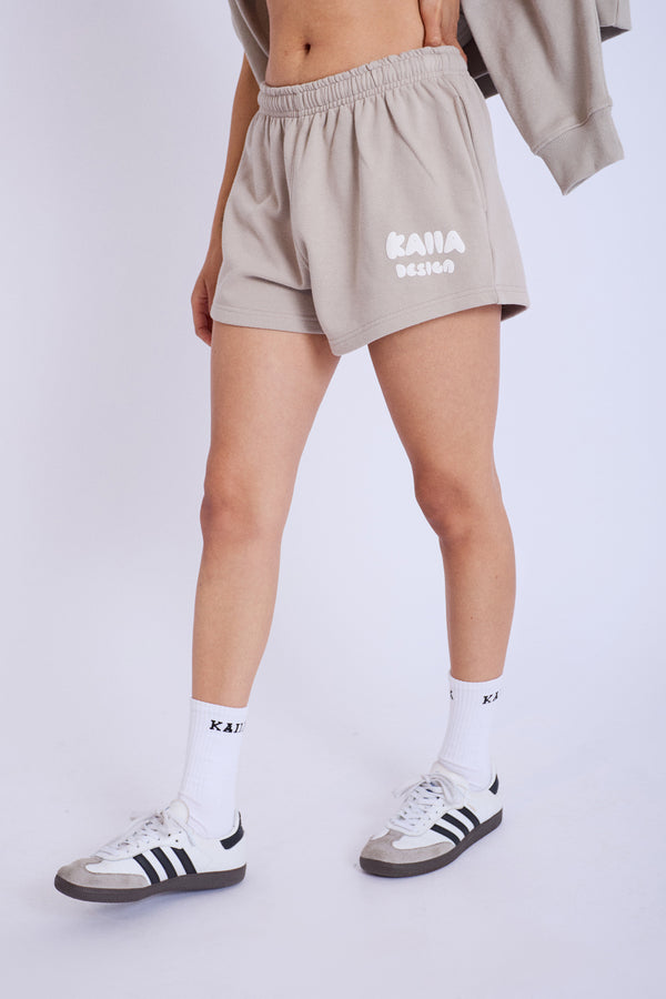 Kaiia Design Bubble Logo Sweat Shorts Stone