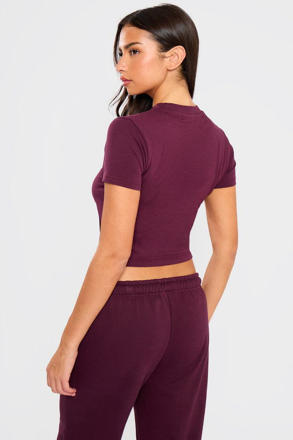 Kaiia Embossed Bubble Logo Baby Tee Deep Merlot Burgundy