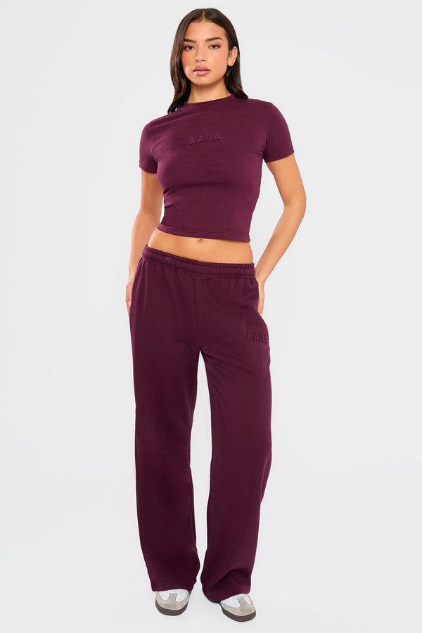 Kaiia Embossed Bubble Logo Baby Tee Deep Merlot Burgundy