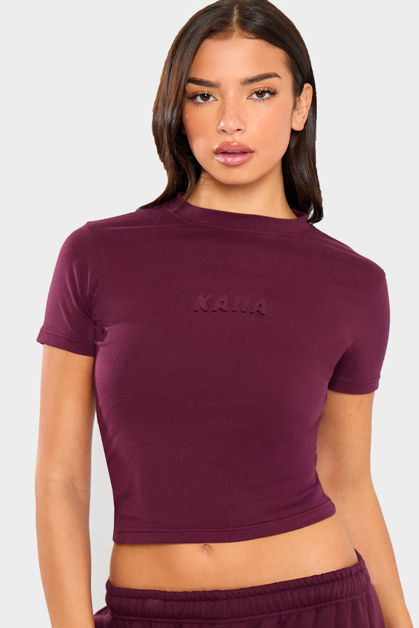 Kaiia Embossed Bubble Logo Baby Tee Deep Merlot Burgundy