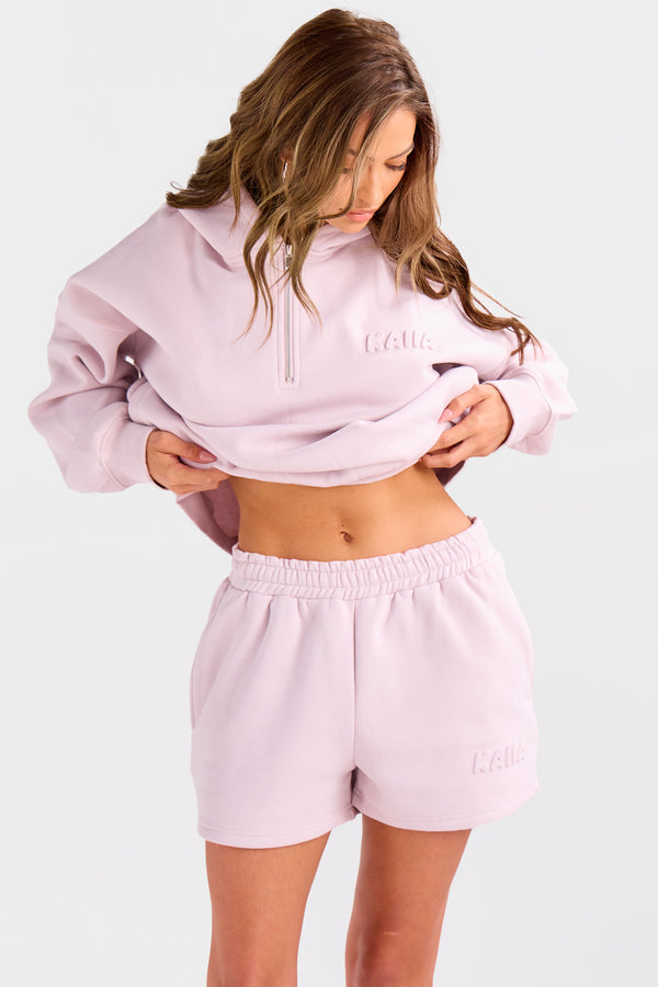 Kaiia Embossed Bubble Logo Back Pocket Mini Sweat Shorts Pale Dusty Lilac
