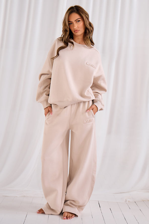 Kaiia Embossed Bubble Logo Barrel Leg Joggers Mushroom