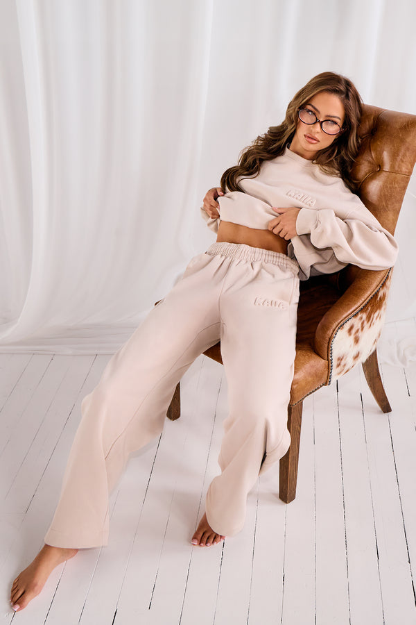 Kaiia Embossed Bubble Logo Barrel Leg Joggers Mushroom