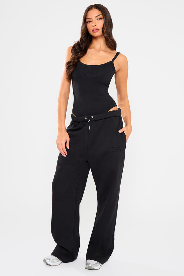 Kaiia Embossed Bubble Logo Cami Bodysuit Black