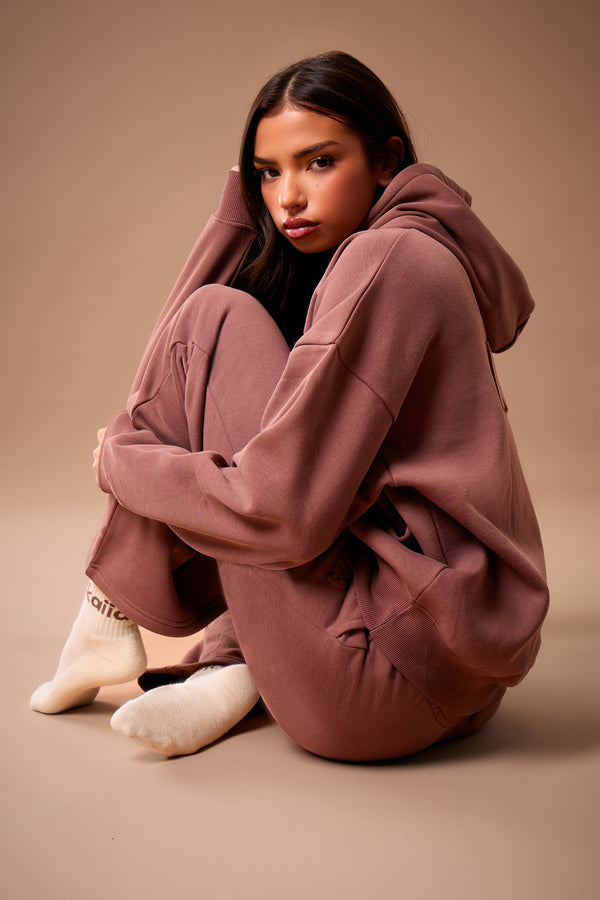 Kaiia Embossed Bubble Logo Flared Joggers Nutmeg