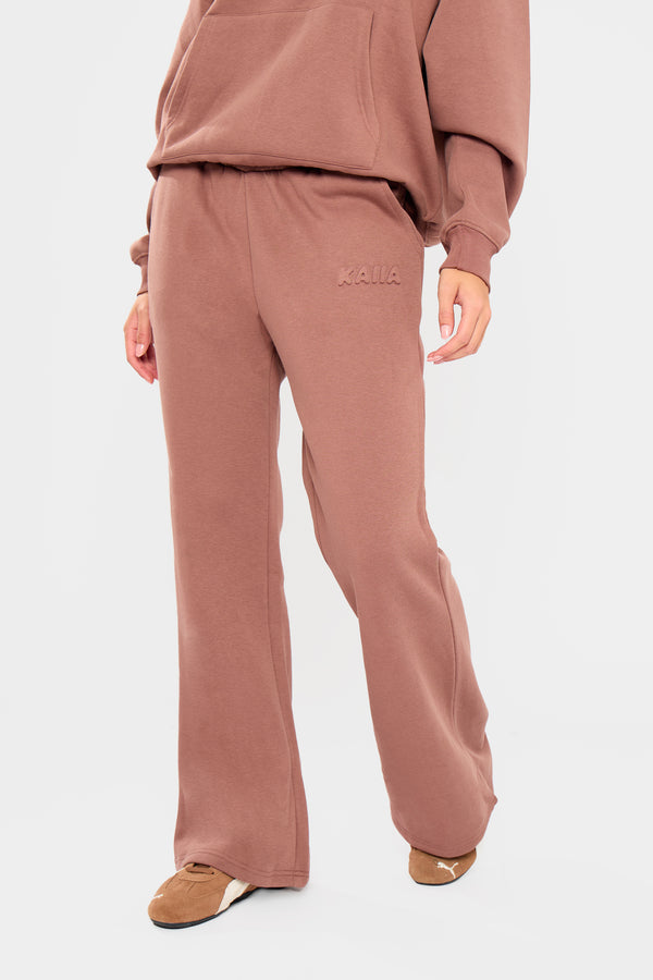 Kaiia Embossed Bubble Logo Flared Joggers Nutmeg