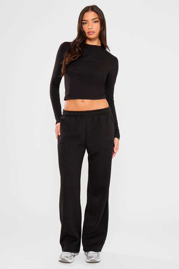 Kaiia Embossed Bubble Logo Long Sleeve Baby Tee Black