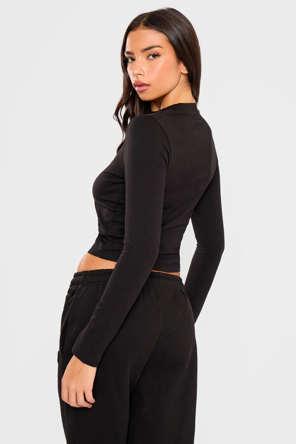 Kaiia Embossed Bubble Logo Long Sleeve Baby Tee Black