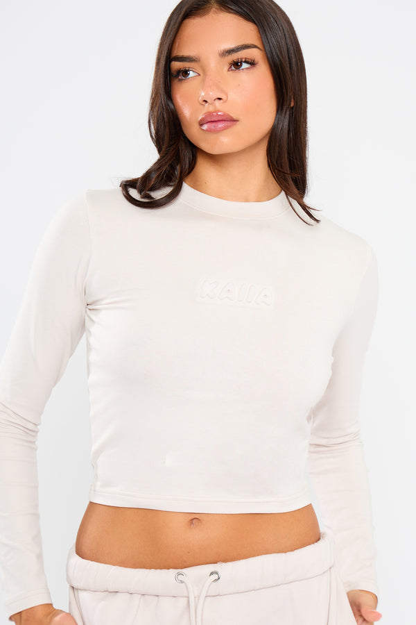 Kaiia Embossed Bubble Logo Long Sleeve Baby Tee Oyster