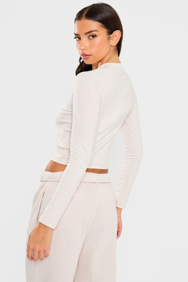 Kaiia Embossed Bubble Logo Long Sleeve Baby Tee Oyster